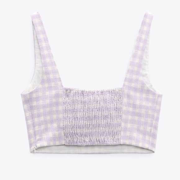NWT- ZARA LILAC GINGHAM BUSTIER TOP- SIZE S - Picture 2 of 7